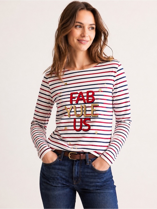 Joules Tops - Joules Harbor Tee “Fab Yule Us” Striped Top | Size US 10 🇺🇸
